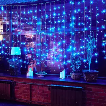 Гирлянда светодиодная занавес Uniel электрическая 3x2 м синий свет 1 режим 264 лампы цвет прозрачный