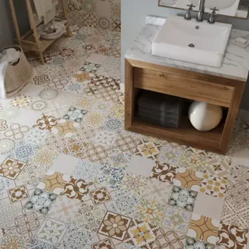 Глазурованный керамогранит Estima Jam JA01 40.5x40.5 см 1.804 м неполированный цвет бежевый/зеленый с принтом