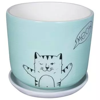 Горшок цветочный Мяун ø18 h16.5 см v2.6 л керамика мятный/чёрный