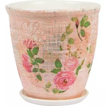 Горшок цветочный Шебби Шик ø12 h12 см v0.8 л керамика бежевый/розовый/зелёный