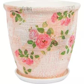 Горшок цветочный Шебби Шик ø15 h16 см v1.5 л керамика бежевый/розовый/зелёный