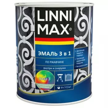 Грунт-эмаль по ржавчине 3 в 1 Linnimax цвет прозрачный полуматовый база Б3 0.69 л
