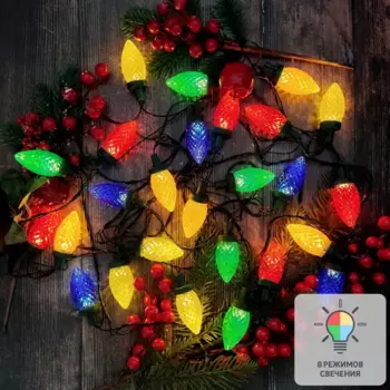 Электрогирлянда Белые шишки 5 м разноцветный свет
