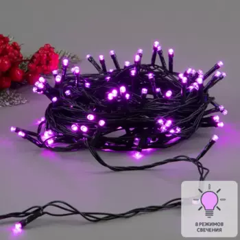Электрогирлянда комнатная Uniel Нить 10м 100 ламп розовый 8 режимов работы