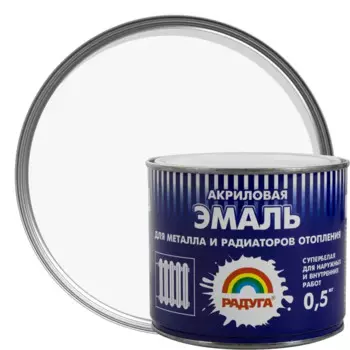 Эмаль акриловая Радуга для радиаторов полуглянцевая белая Р-178 0.5 кг