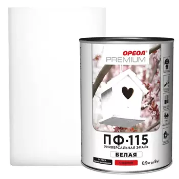 Эмаль Ореол Premium ПФ-115 глянцевая цвет белый 0.9 кг
