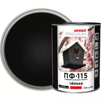 Эмаль Ореол Premium ПФ-115 глянцевая цвет чёрный 0.9 кг
