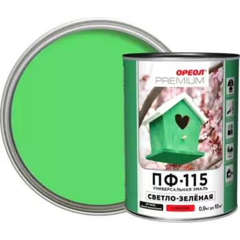 Эмаль Ореол Premium ПФ-115 глянцевая цвет светло-зелёный 0.9 кг