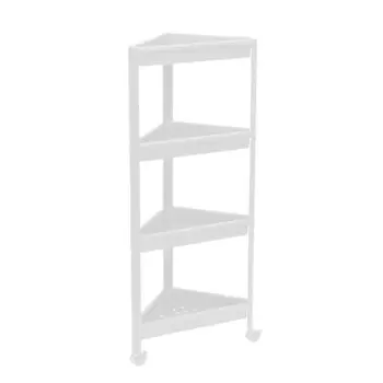 Этажерка для ванной комнаты угловая на колесах Vikea 33x33x105.5 см цвет белый