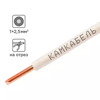 Провод Камкабель ПУВ 1x2.5 на отрез ГОСТ цвет белый