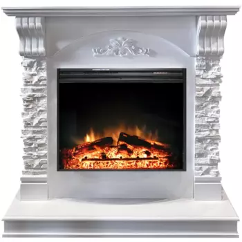 Каминокомплект Prague сланец белый с электроочагом Jupiter