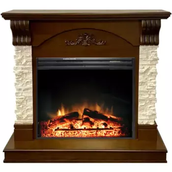 Каминокомплект Prague сланец бежевый с электроочагом Jupiter 1.8 кВт