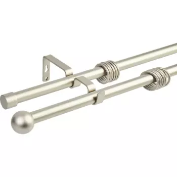 Карниз двухрядный раздвижной шар d19/16 мм 140-280 см металл цвет матовая сталь