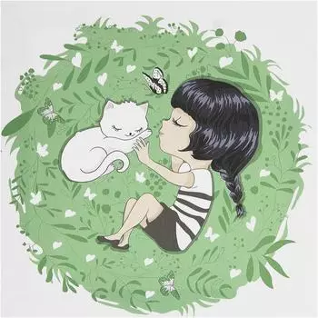 Картина на холсте «Девочка с котом» 30x30 см