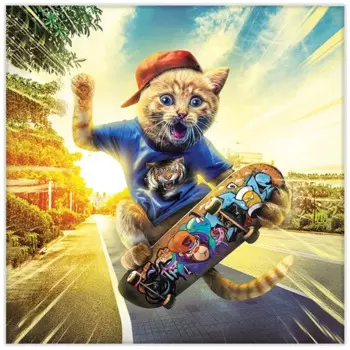 Картина на холсте Кот на скейте 30x30 см