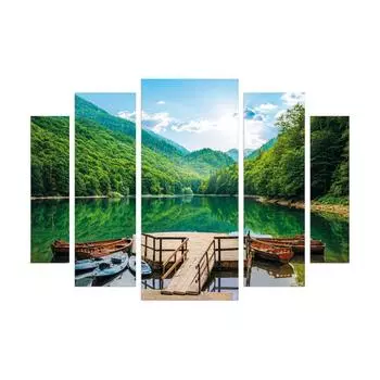 Картина на холсте модульная "Лодки у пристани" 80x115 см