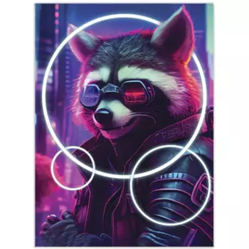 Картина Неоновый енот 50x70 см