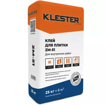 Клей для плитки Klester ZM-51 для внутренних работ 25 кг