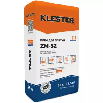 Клей для плитки Klester ZM-52 для внутренних и наружных работ 25 кг