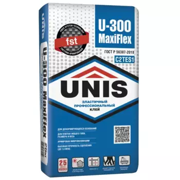 Клей для плитки Unis U-300 Maxiflex C2TES1 армированный 25 кг