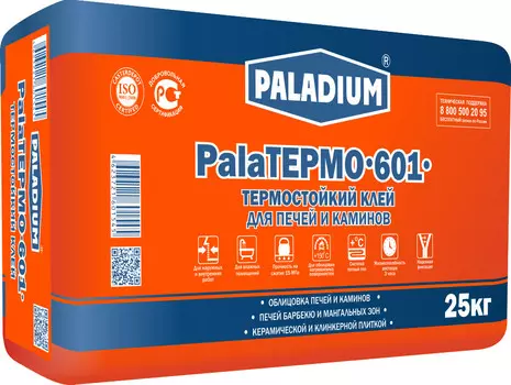 Клей для облицовки печей и каминов Paladium PalaTERMO-601 огнеупорность 150°С 25кг