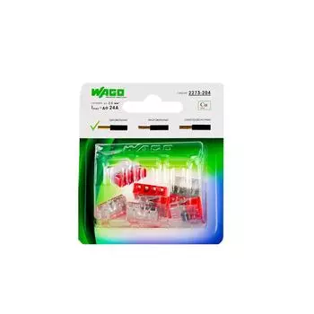 Клемма Wago 4 разъема под провода 18х5.8х16.7 мм, поликарбонат, 6 шт.