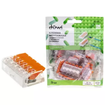 Клеммы соединительные монтажные с рычажком Duwi СМК 223-415 5-проводные 4мм прозрачные 20 шт 26749 2