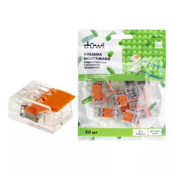 Клеммы соединительные монтажные с рычажком Duwi СМК 223-412 2-проводные 4мм прозрачные 20 шт 26673 0