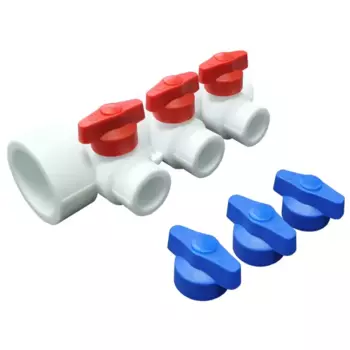 Коллектор 3 выхода с кранами Valfex 40x20 мм полипропилен