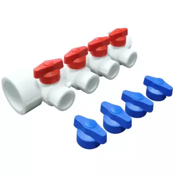 Коллектор 4 выхода с кранами Valfex 40x20 мм полипропилен