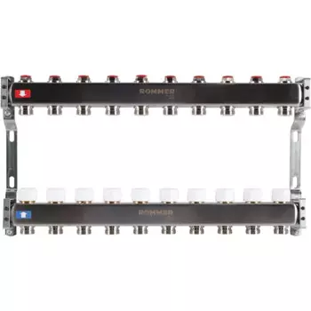 Коллектор без расходомеров Rommer 1"x3/4" 10 выходов нержавеющая сталь RMS-3200-000010