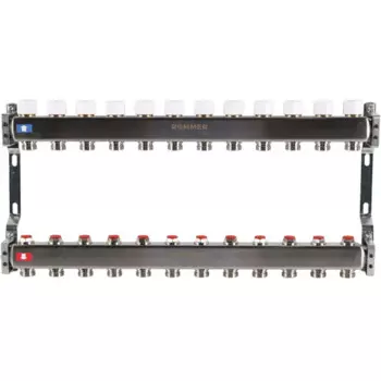Коллектор без расходомеров Rommer 1"x3/4" 12 выходов нержавеющая сталь RMS-3200-000012
