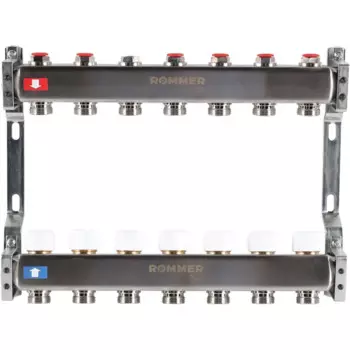 Коллектор без расходомеров Rommer 1"x3/4" 7 выходов нержавеющая сталь RMS-3200-000007