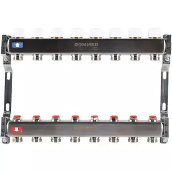 Коллектор без расходомеров Rommer 1"x3/4" 8 выходов нержавеющая сталь RMS-3200-000008