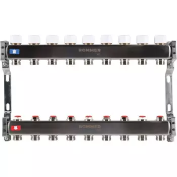 Коллектор без расходомеров Rommer 1"x3/4" 9 выходов нержавеющая сталь RMS-3200-000009