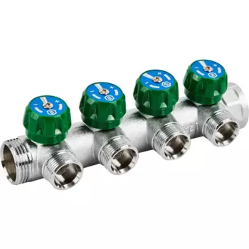 Коллектор регулирующий Stout на 4 отвода 1"x3/4" латунь