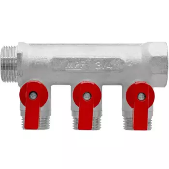 Коллектор с кранами MPF на 3 выхода 3/4"x1/2" наружная резьба