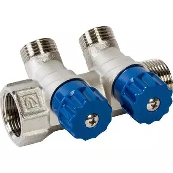 Коллектор с регулирующими вентилями и наружной резьбой Valtec на 2 выхода 3/4"x1/2" VTc.560.N.0502