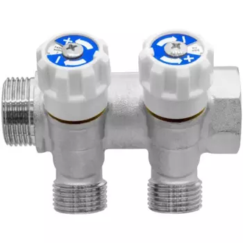 Коллектор с вентилем MPF на 2 выхода 3/4"x1/2" наружная резьба