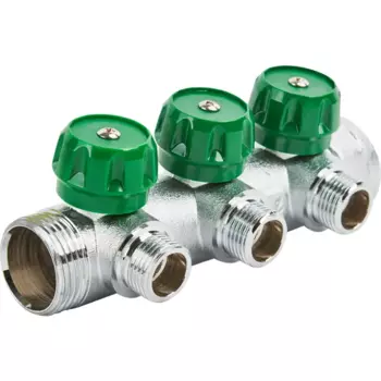 Коллектор Stout на 3 отвода 1"x1/2" латунь