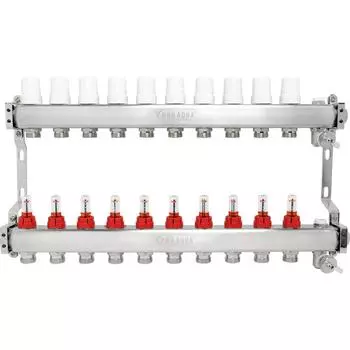 Коллекторная группа с расходомерами Pro Aqua 1"x3/4" 10 выходов нержавеющая сталь