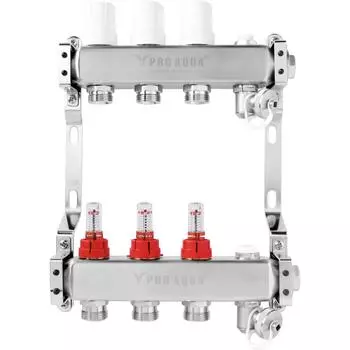 Коллекторная группа с расходомерами Pro Aqua 1"x3/4" 3 выхода нержавеющая сталь