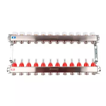 Коллектор с расходомером Rommer 1"x3/4" 12 выходов нержавеющая сталь RMS-1200-000012