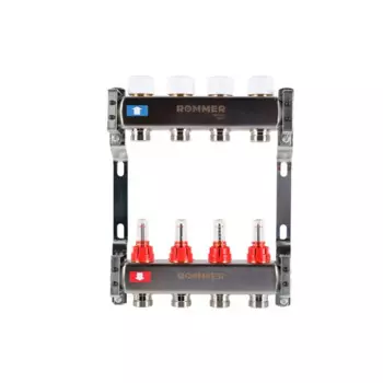 Коллектор с расходомером Rommer 1"x3/4" 4 выхода нержавеющая сталь RMS-1200-000004