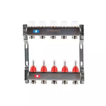 Коллектор с расходомером Rommer 1"x3/4" 5 выходов нержавеющая сталь RMS-1200-000005