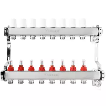 Коллекторная группа с расходомерами Pro Aqua 1"x3/4" 8 выходов нержавеющая сталь