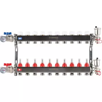 Коллектор в сборе для теплого пола Rommer 1"x3/4" 10 выходов нержавеющая сталь RMS-1210-000010