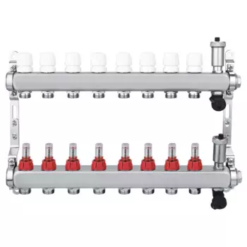 Коллекторная группа с расходомерами Спец 1"x3/4" на 8 выходов нержавеющая сталь