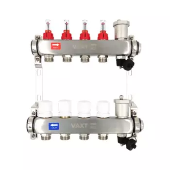Коллекторная группа с расходомерами Vaxt 1"x3/4" 4 выхода нержавеющая сталь