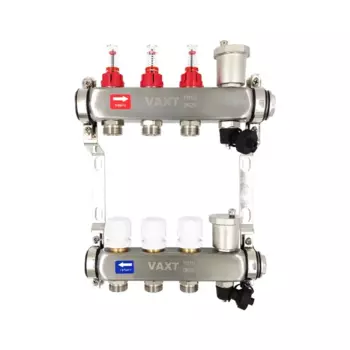Коллекторная группа с расходомерами Vaxt 1"x3/4" 3 выхода нержавеющая сталь
